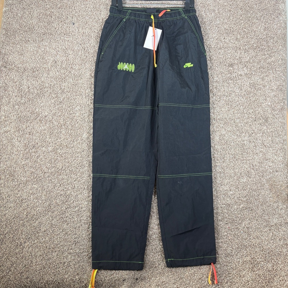 Jordan Mens Nylon Track Pants Black Neon Green Contrast Stitching Size M NEW